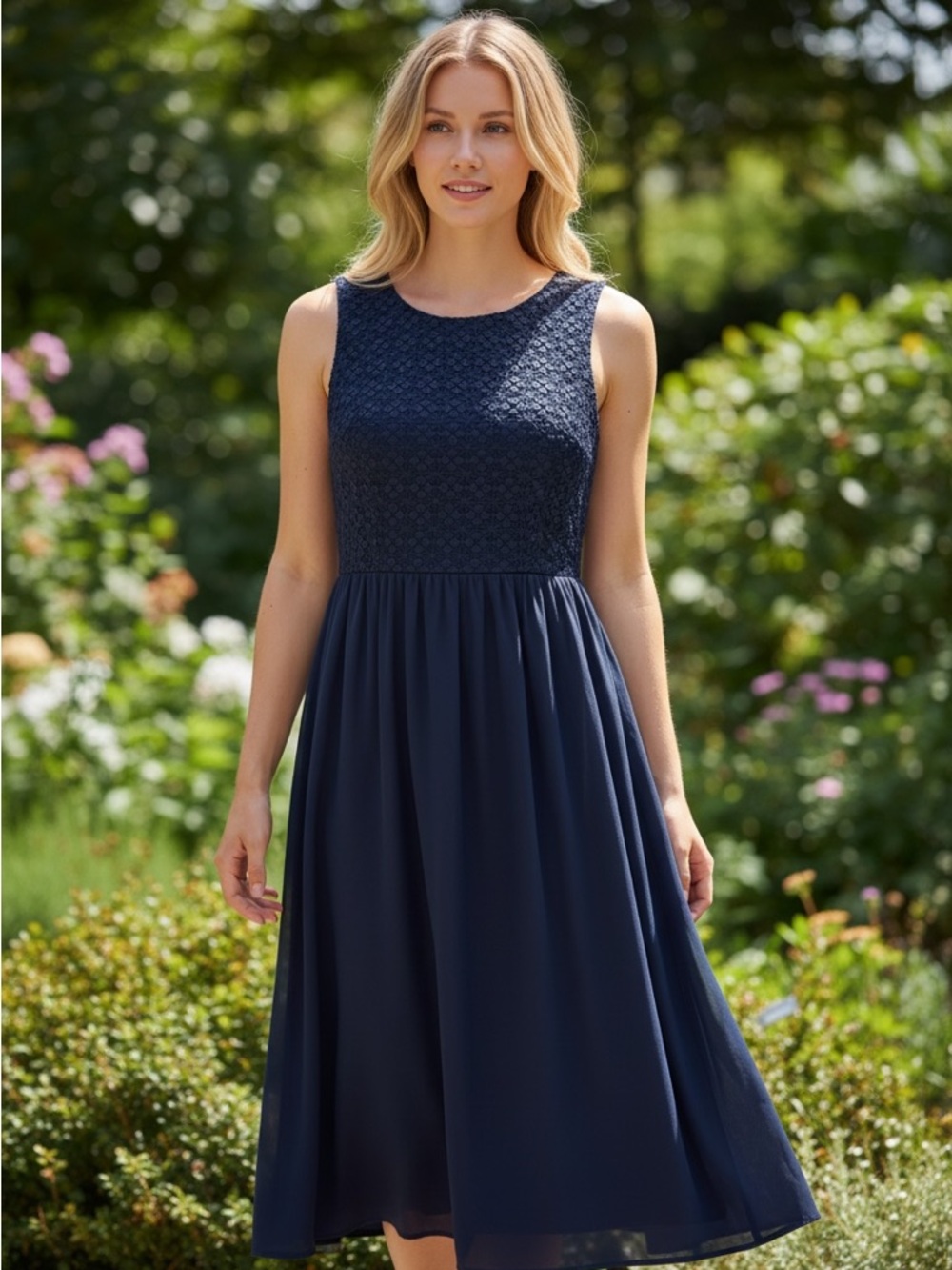 Alythea // Navy Sleeveless Dress // Zipper Back